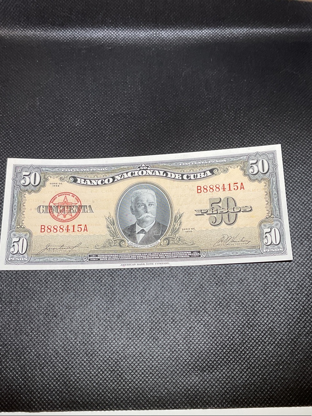 1959 Banco Nacional de Cuba 50 Pesos Vintage Bank Note UNC Uncirculated